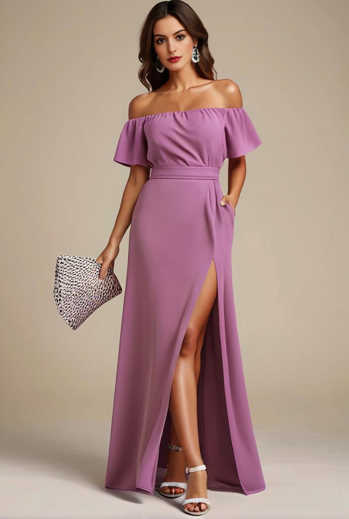 elegant chiffon high low off the shoulder bridesmaid dress 130434