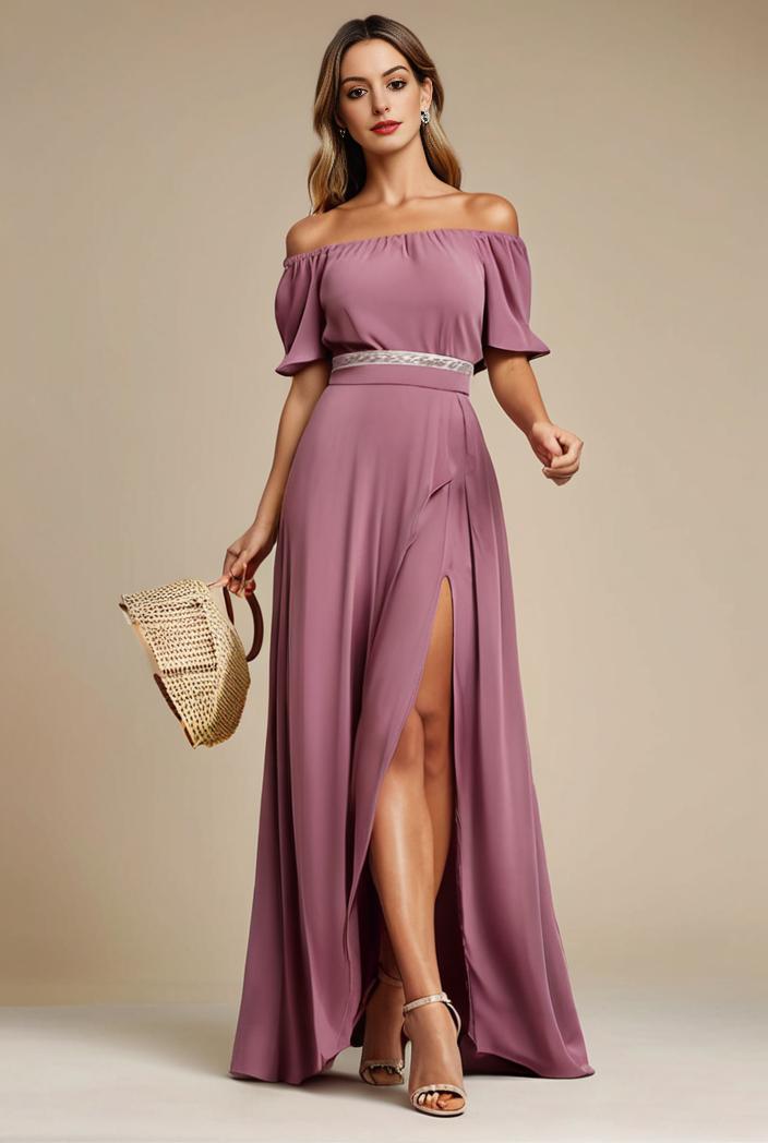 elegant chiffon high low off the shoulder bridesmaid dress 130433