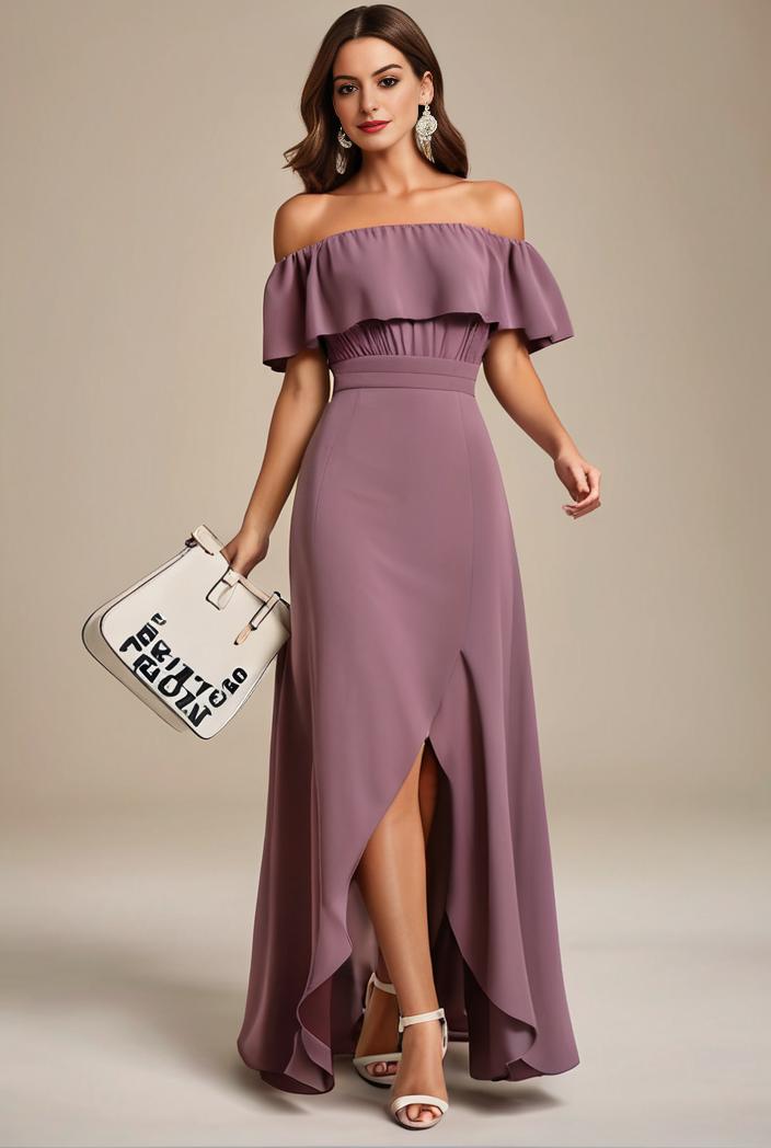elegant chiffon high low off the shoulder bridesmaid dress 130436