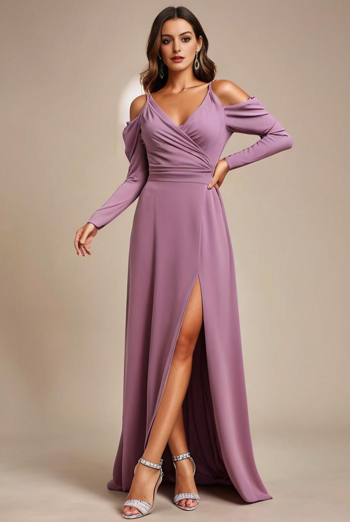 elegant chiffon high low off the shoulder bridesmaid dress 130439
