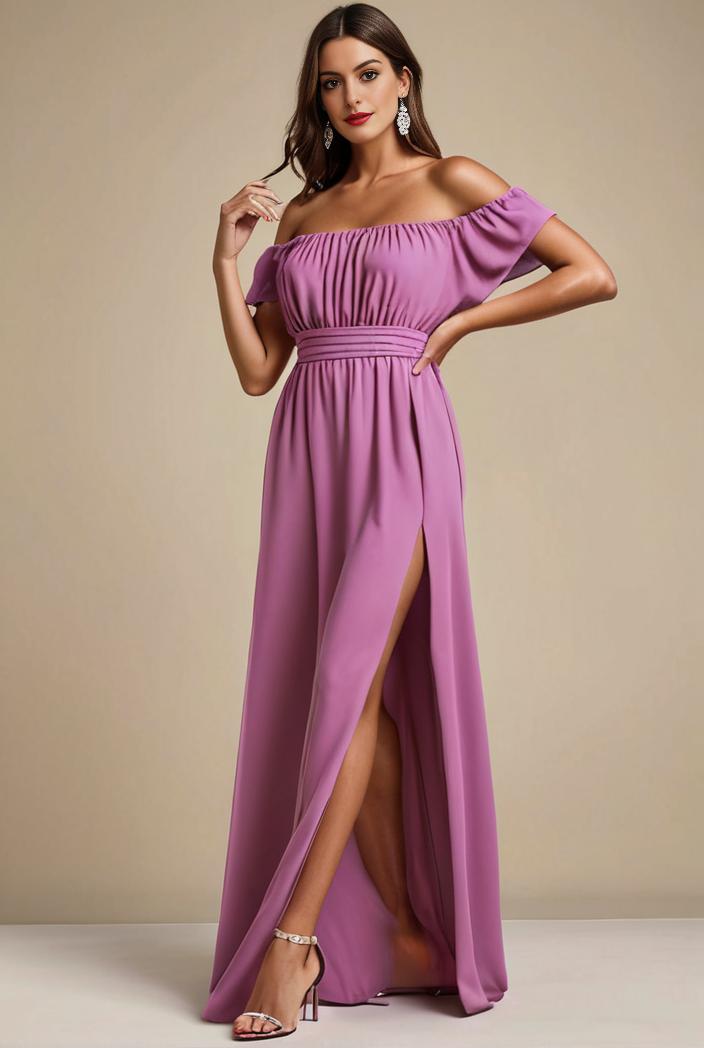 elegant chiffon high low off the shoulder bridesmaid dress 130441