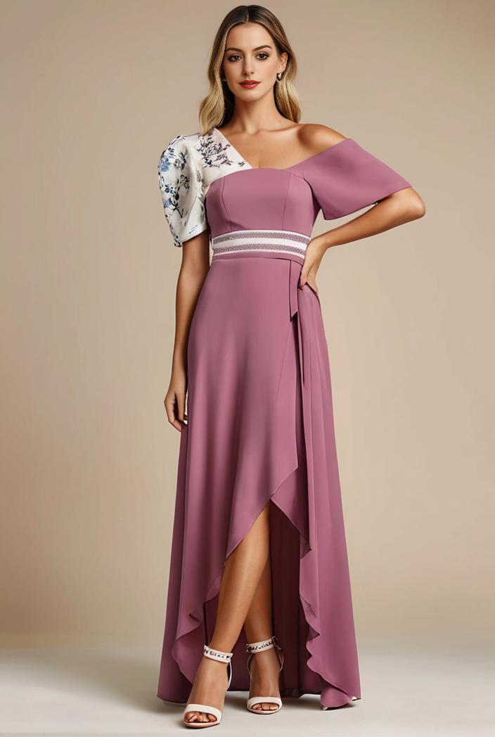 elegant chiffon high low off the shoulder bridesmaid dress 130442