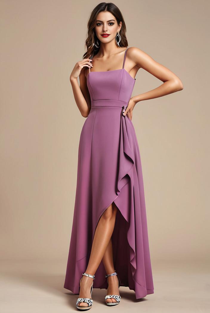 elegant chiffon high low off the shoulder bridesmaid dress 130443