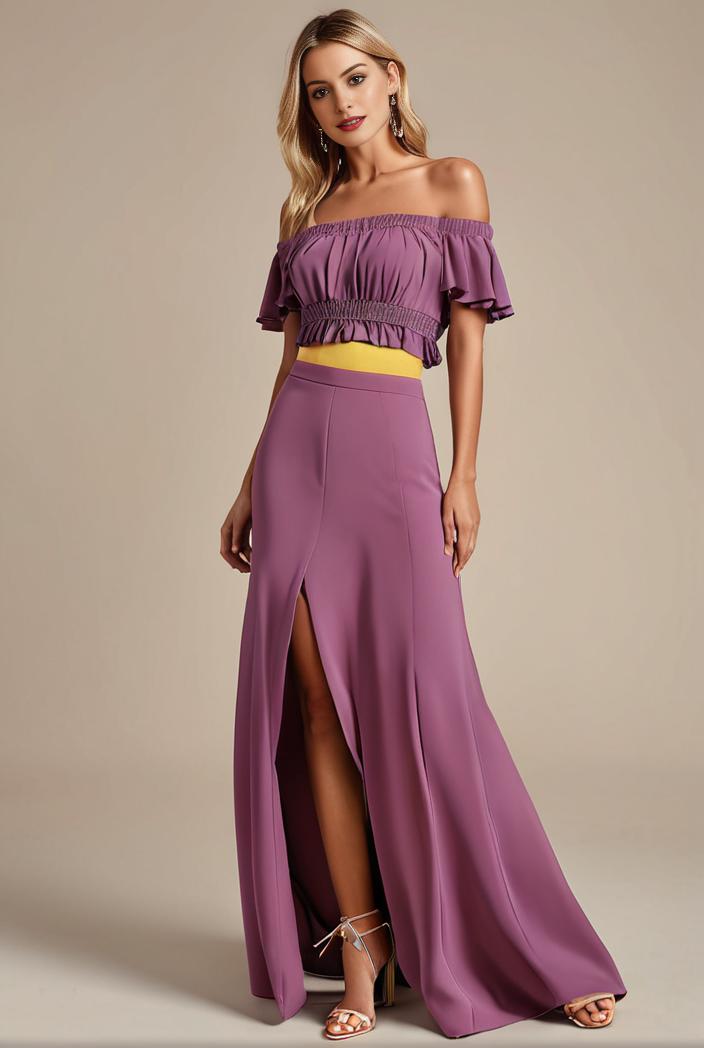 elegant chiffon high low off the shoulder bridesmaid dress 130445