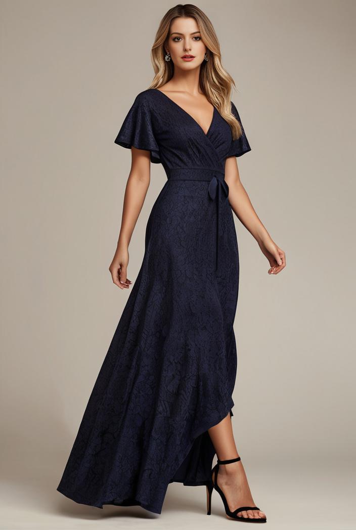 glitter high low front side slit ruffled v neck evening dress 133406