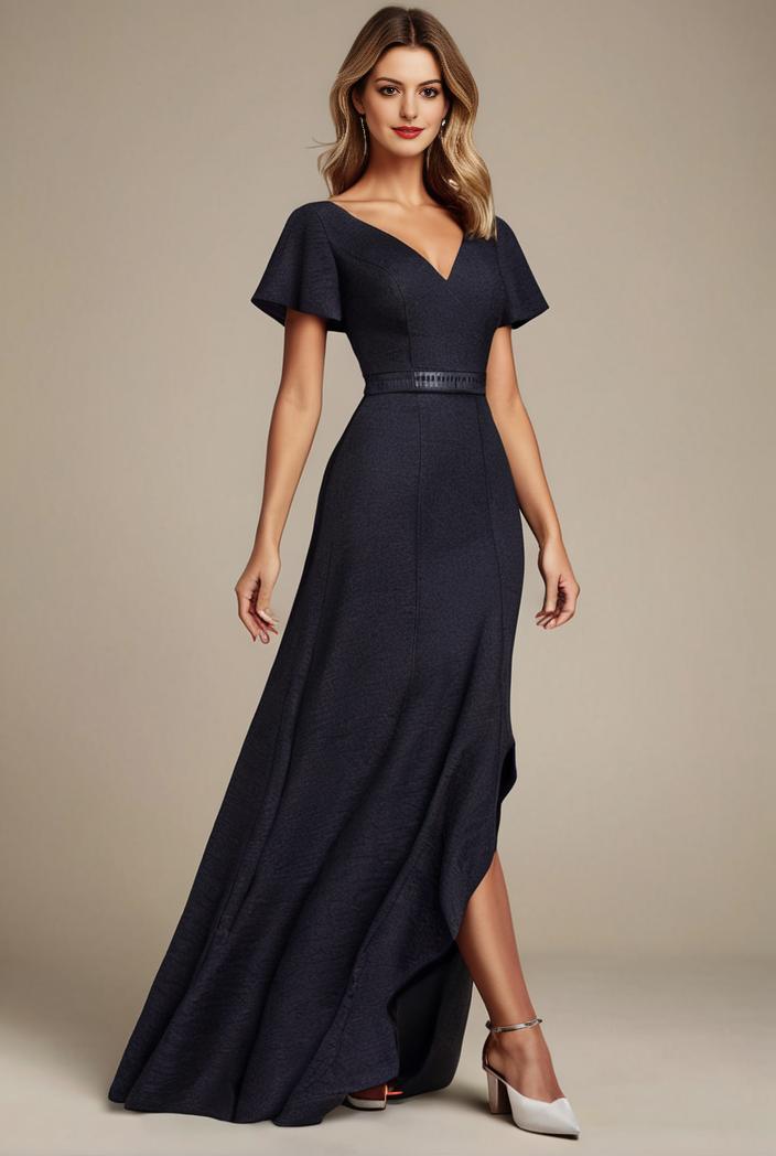 glitter high low front side slit ruffled v neck evening dress 133408