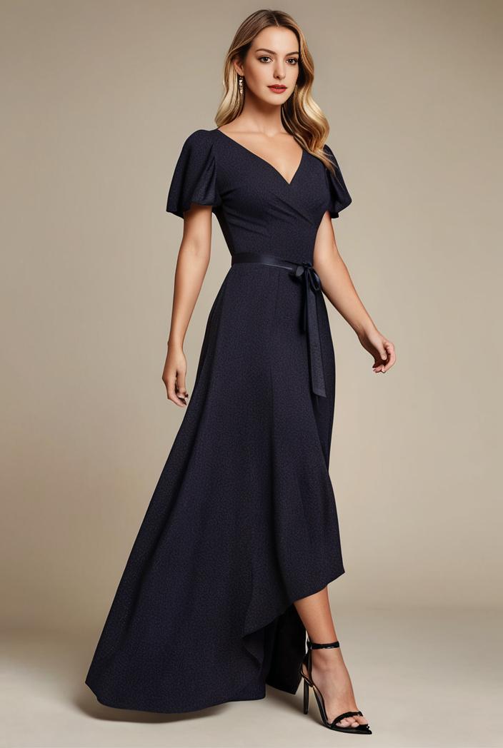 glitter high low front side slit ruffled v neck evening dress 133409