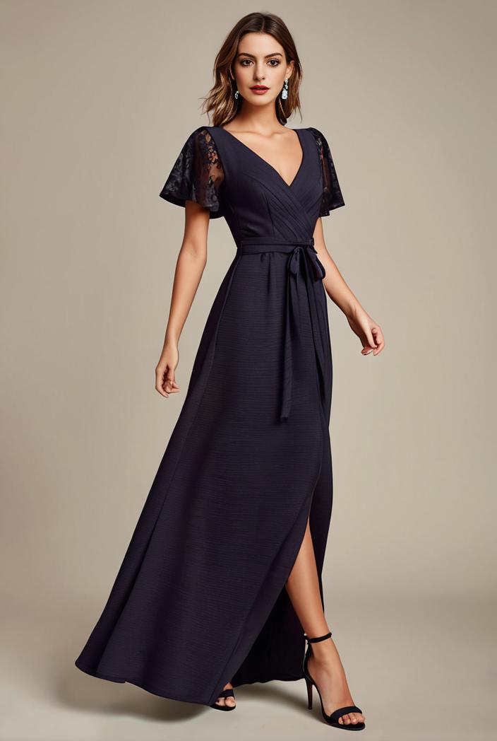 glitter high low front side slit ruffled v neck evening dress 133414
