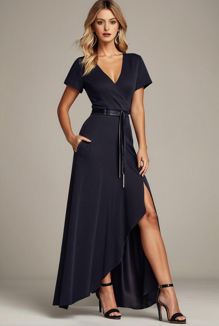 glitter high low front side slit ruffled v neck evening dress 133417