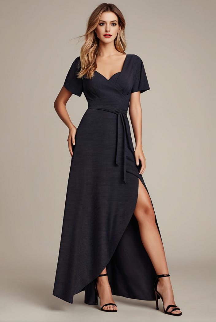 glitter high low front side slit ruffled v neck evening dress 133419