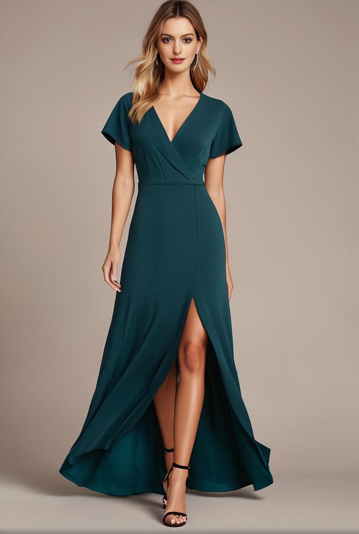 glitter high low front side slit ruffled v neck evening dress 133421