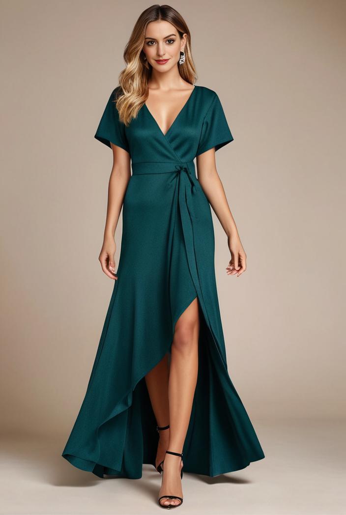 glitter high low front side slit ruffled v neck evening dress 133426