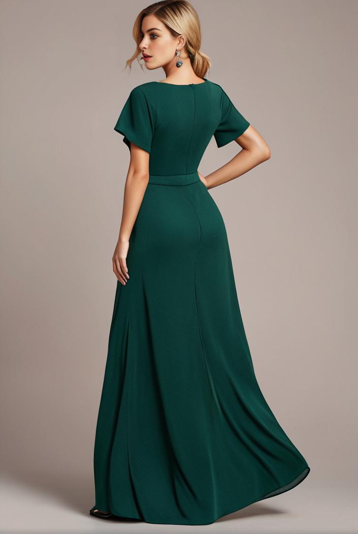 glitter high low front side slit ruffled v neck evening dress 133428