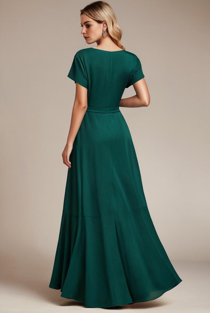 glitter high low front side slit ruffled v neck evening dress 133429