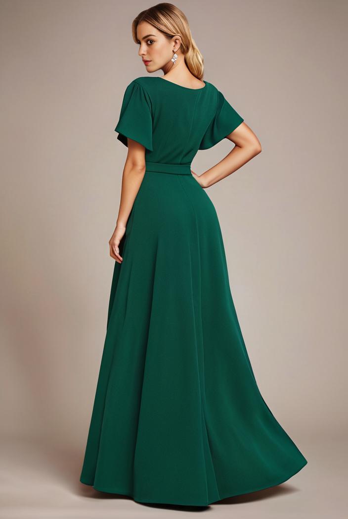 glitter high low front side slit ruffled v neck evening dress 133431