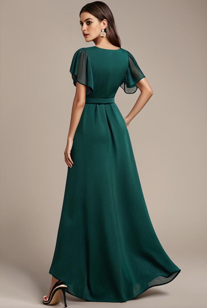 glitter high low front side slit ruffled v neck evening dress 133432