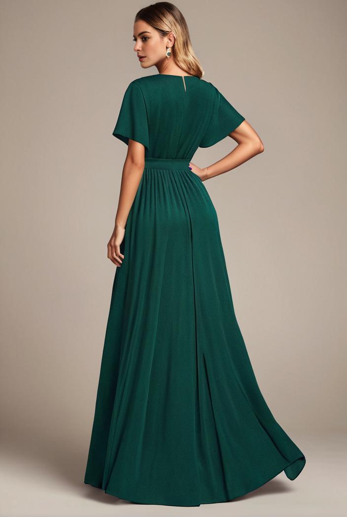 glitter high low front side slit ruffled v neck evening dress 133433
