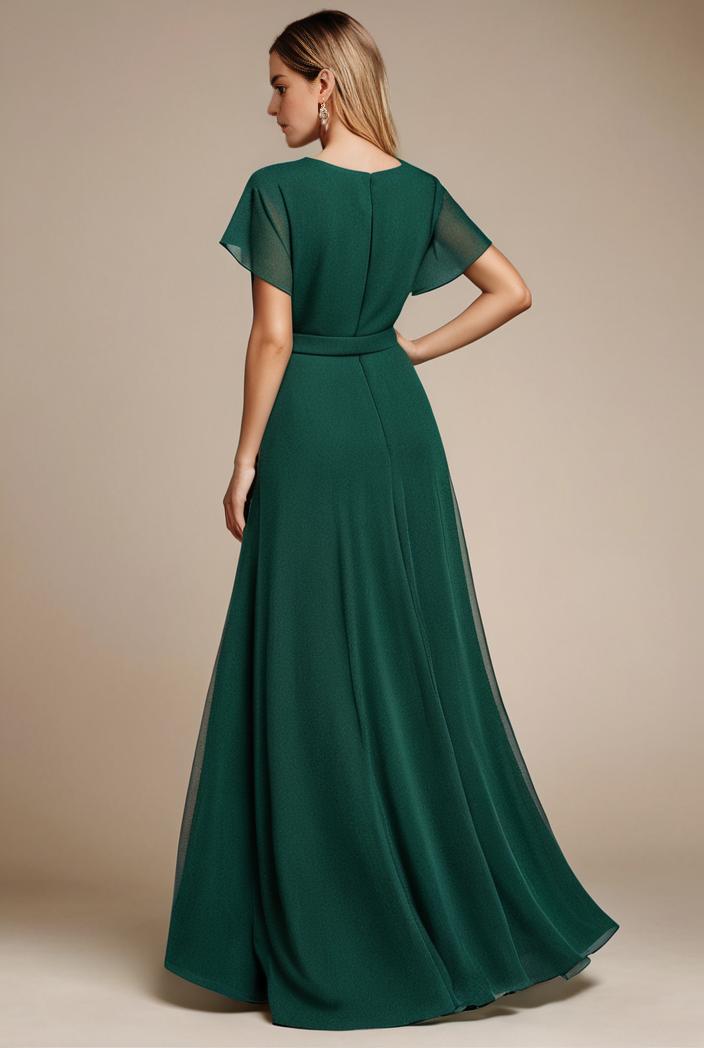 glitter high low front side slit ruffled v neck evening dress 133434