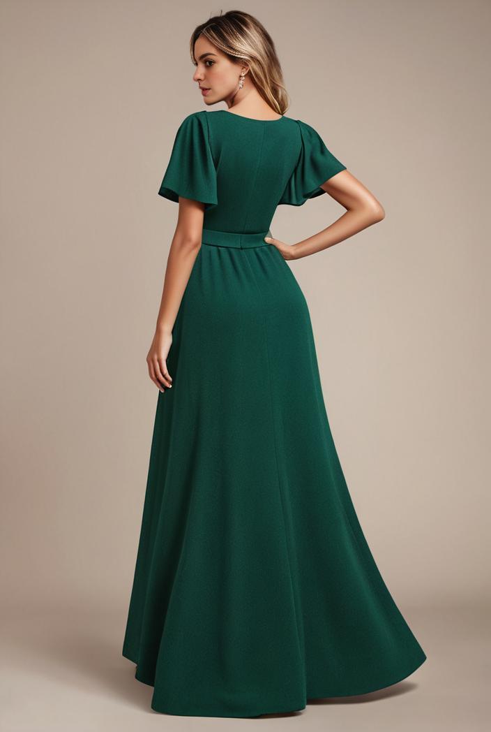 glitter high low front side slit ruffled v neck evening dress 133435