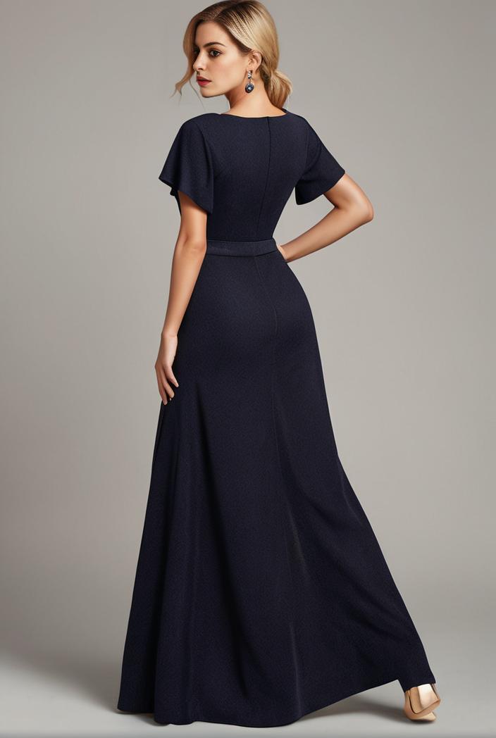 glitter high low front side slit ruffled v neck evening dress 133437