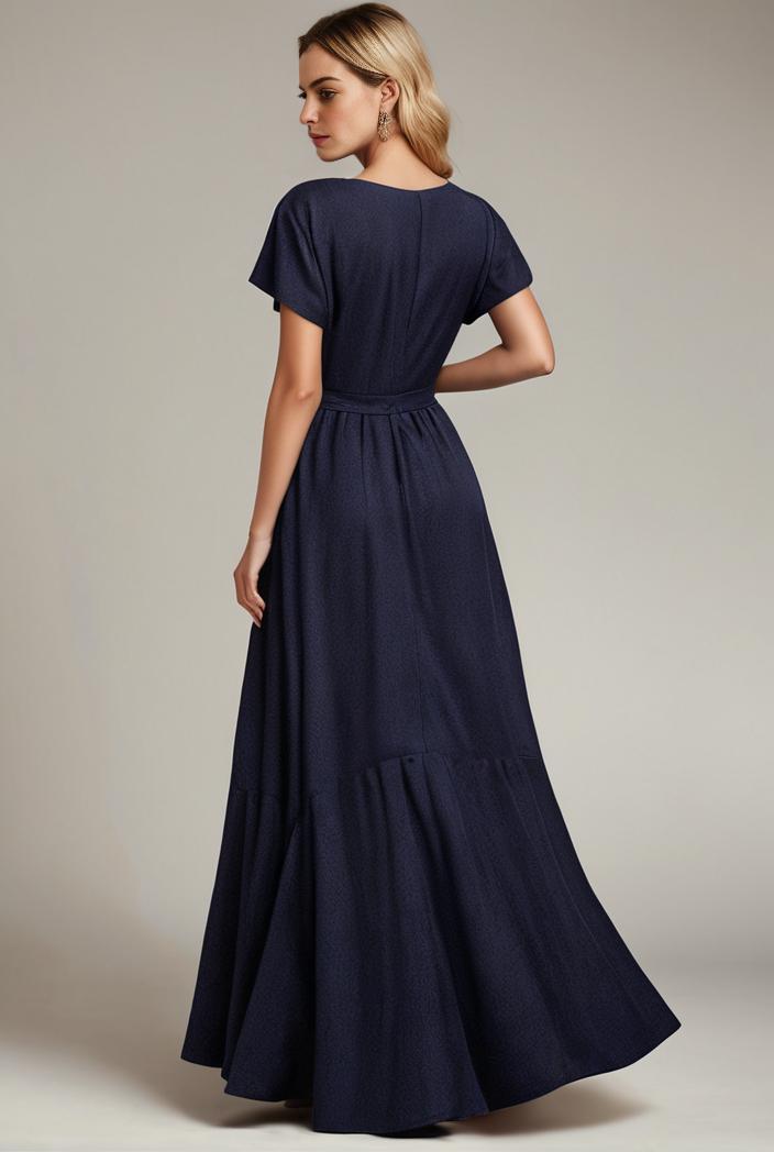 glitter high low front side slit ruffled v neck evening dress 133436