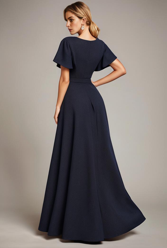 glitter high low front side slit ruffled v neck evening dress 133439