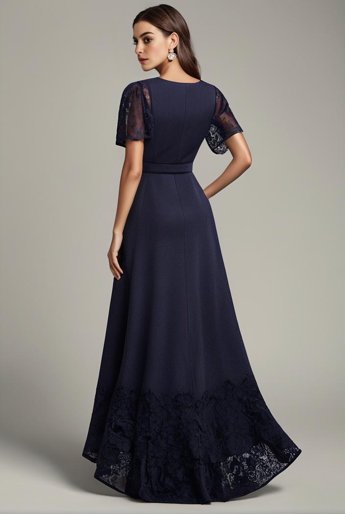 glitter high low front side slit ruffled v neck evening dress 133440
