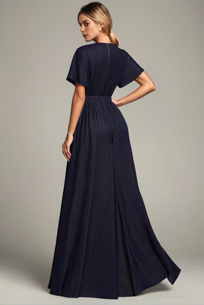 glitter high low front side slit ruffled v neck evening dress 133441