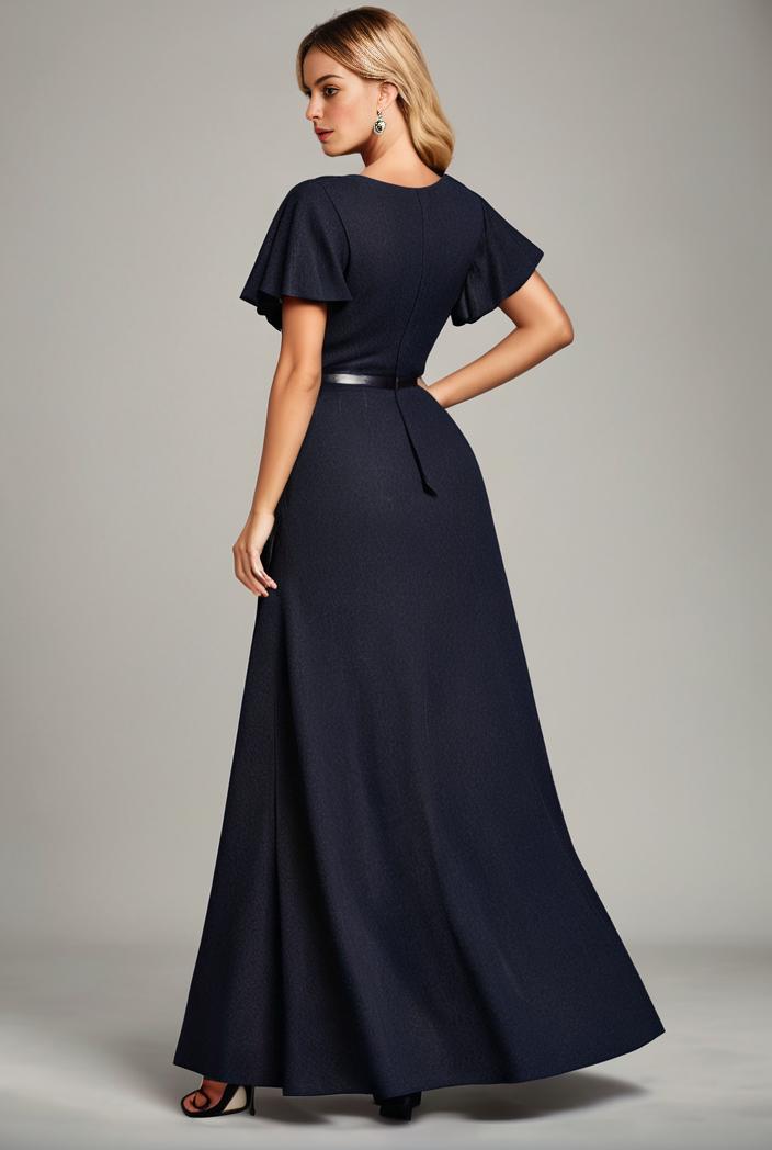 glitter high low front side slit ruffled v neck evening dress 133444