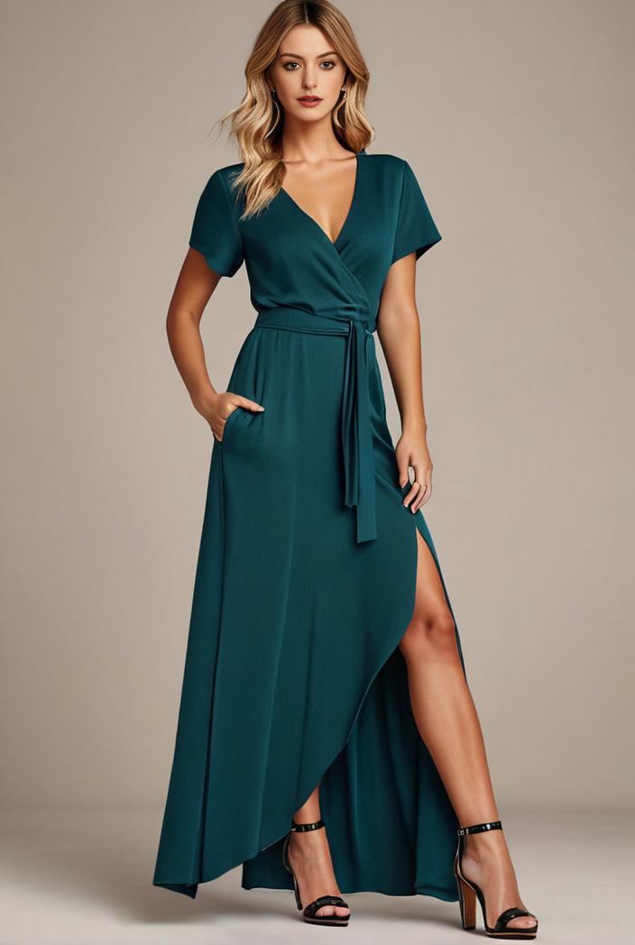 glitter high low front side slit ruffled v neck evening dress 133463