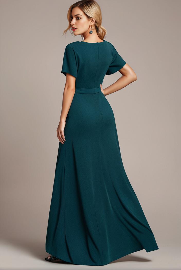 glitter high low front side slit ruffled v neck evening dress 133469