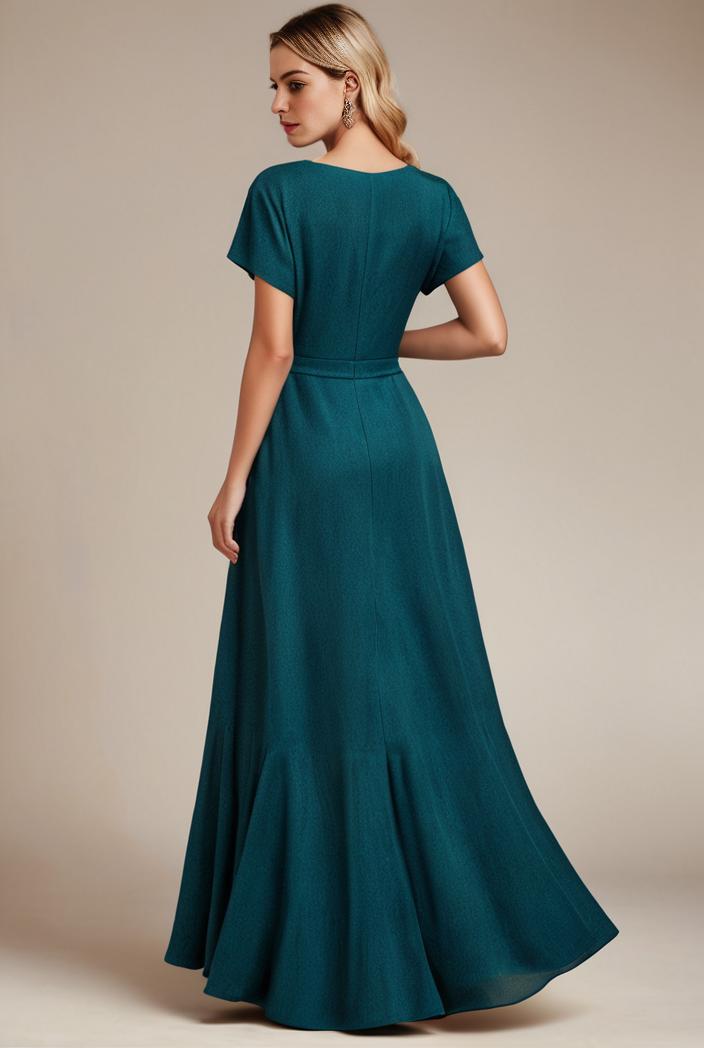 glitter high low front side slit ruffled v neck evening dress 133470