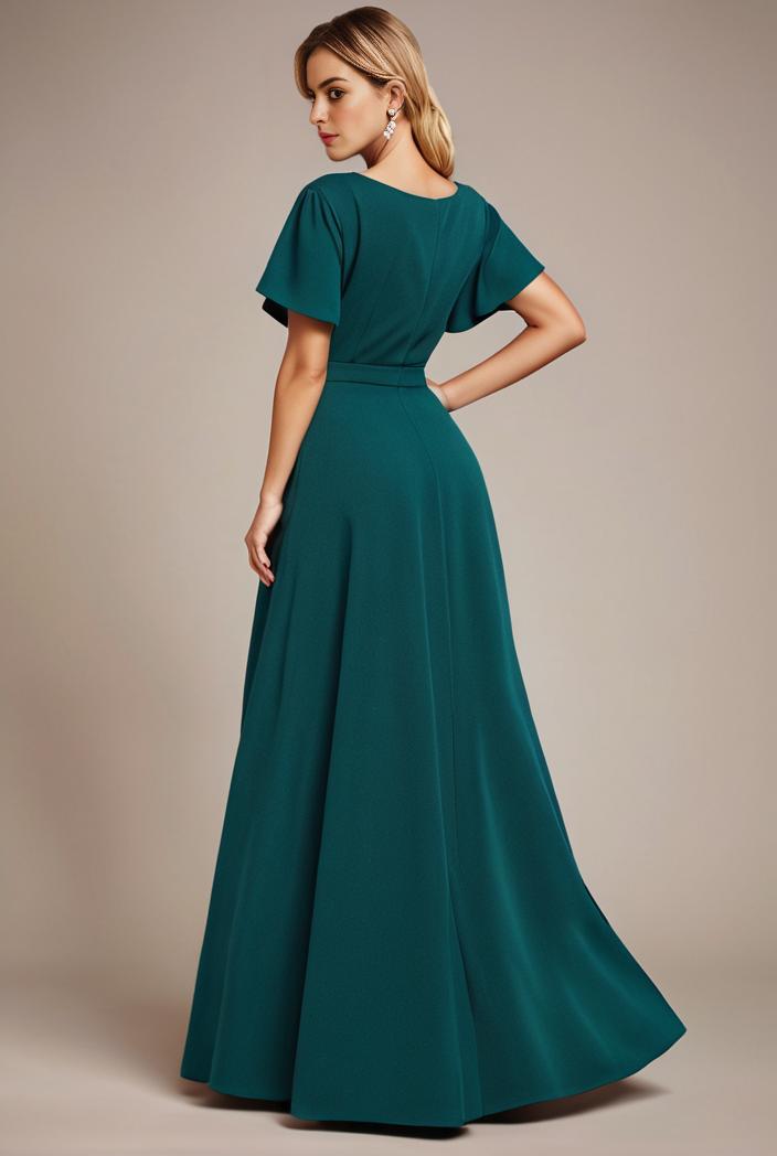 glitter high low front side slit ruffled v neck evening dress 133471