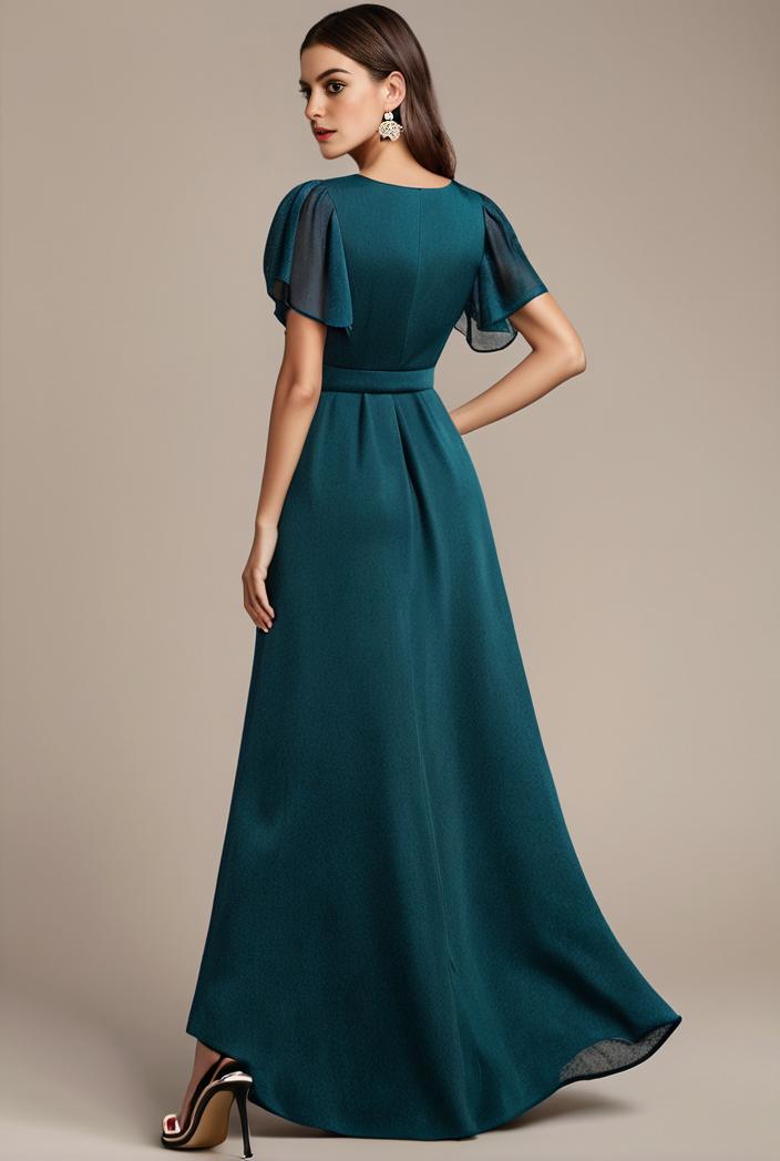 glitter high low front side slit ruffled v neck evening dress 133472