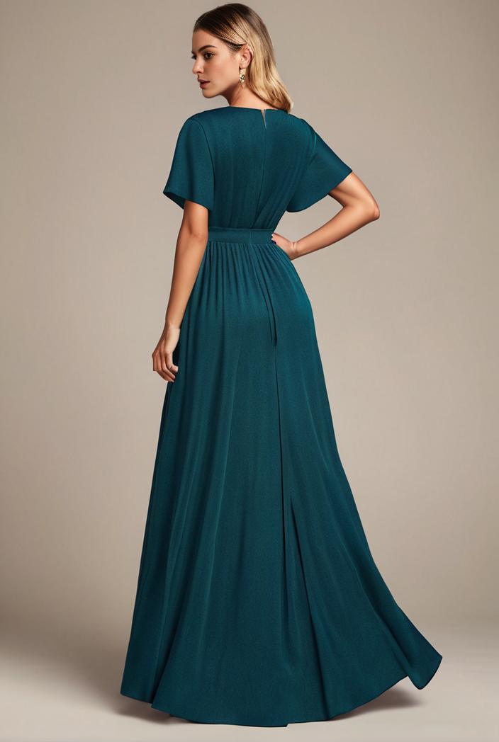 glitter high low front side slit ruffled v neck evening dress 133473