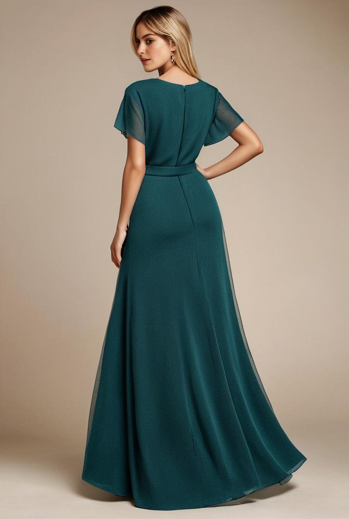 glitter high low front side slit ruffled v neck evening dress 133474