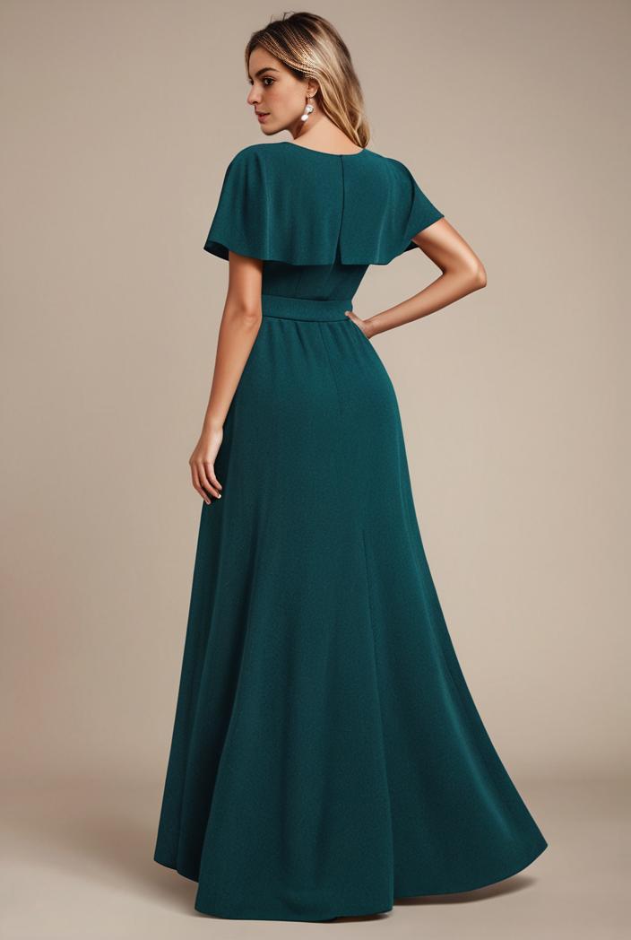 glitter high low front side slit ruffled v neck evening dress 133475