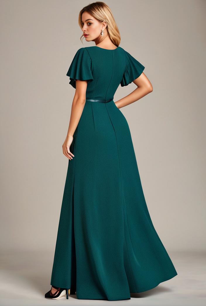 glitter high low front side slit ruffled v neck evening dress 133476