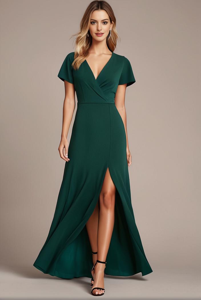 glitter high low front side slit ruffled v neck evening dress 133477