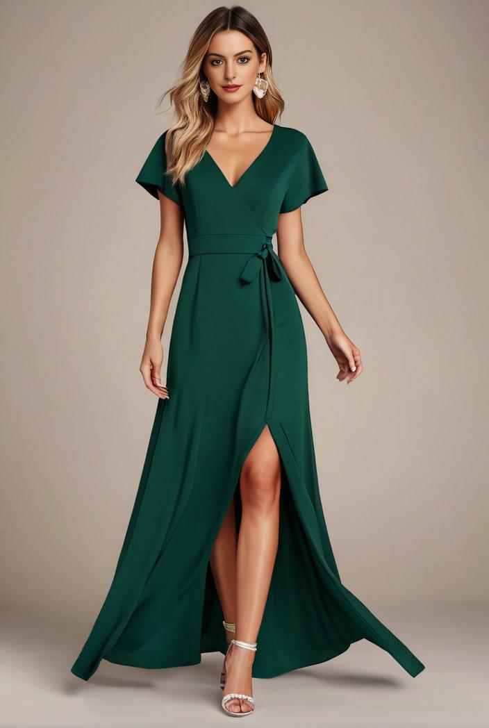 glitter high low front side slit ruffled v neck evening dress 133481