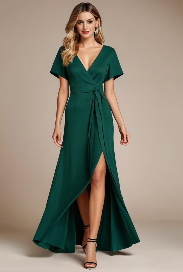 glitter high low front side slit ruffled v neck evening dress 133482