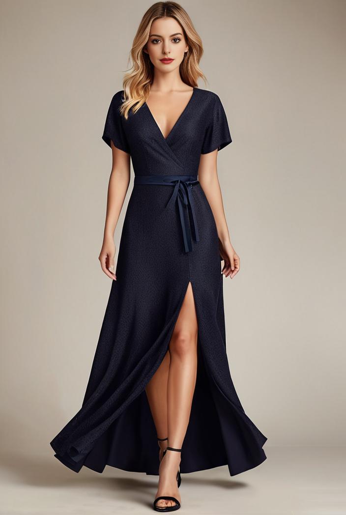 glitter high low front side slit ruffled v neck evening dress 133486