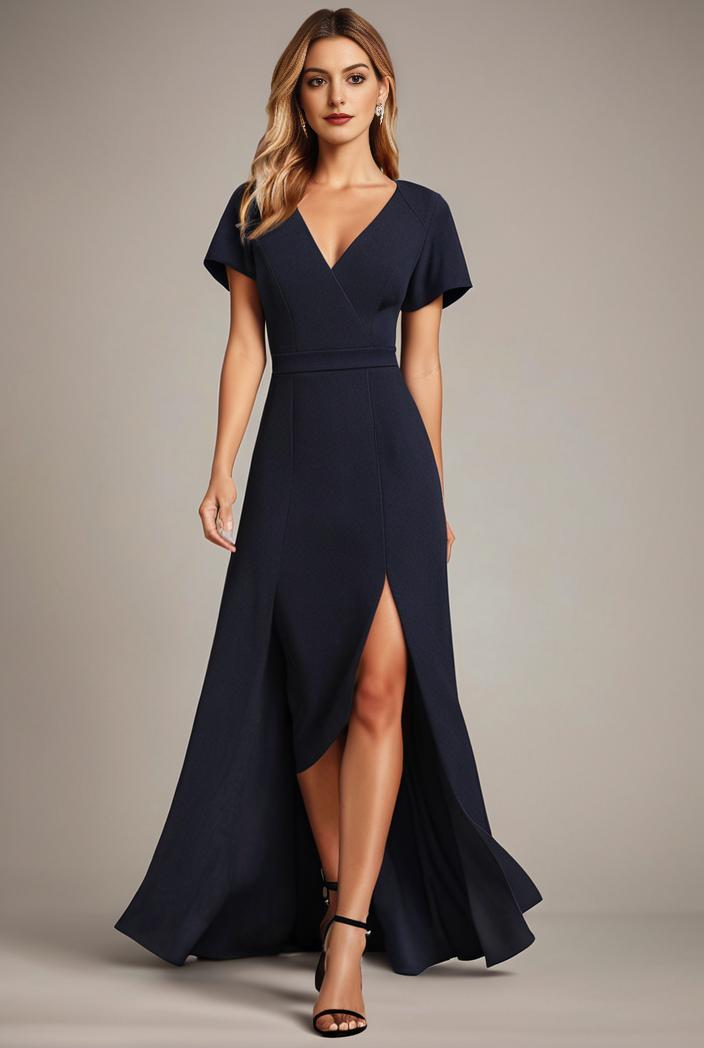 glitter high low front side slit ruffled v neck evening dress 133487