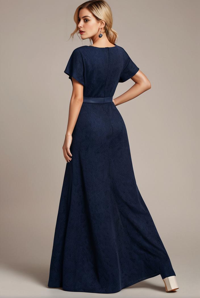 glitter high low front side slit ruffled v neck evening dress 133493