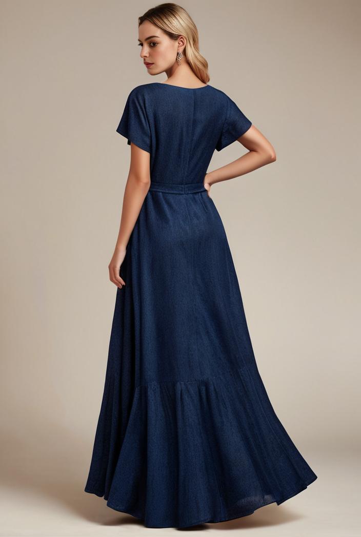 glitter high low front side slit ruffled v neck evening dress 133494