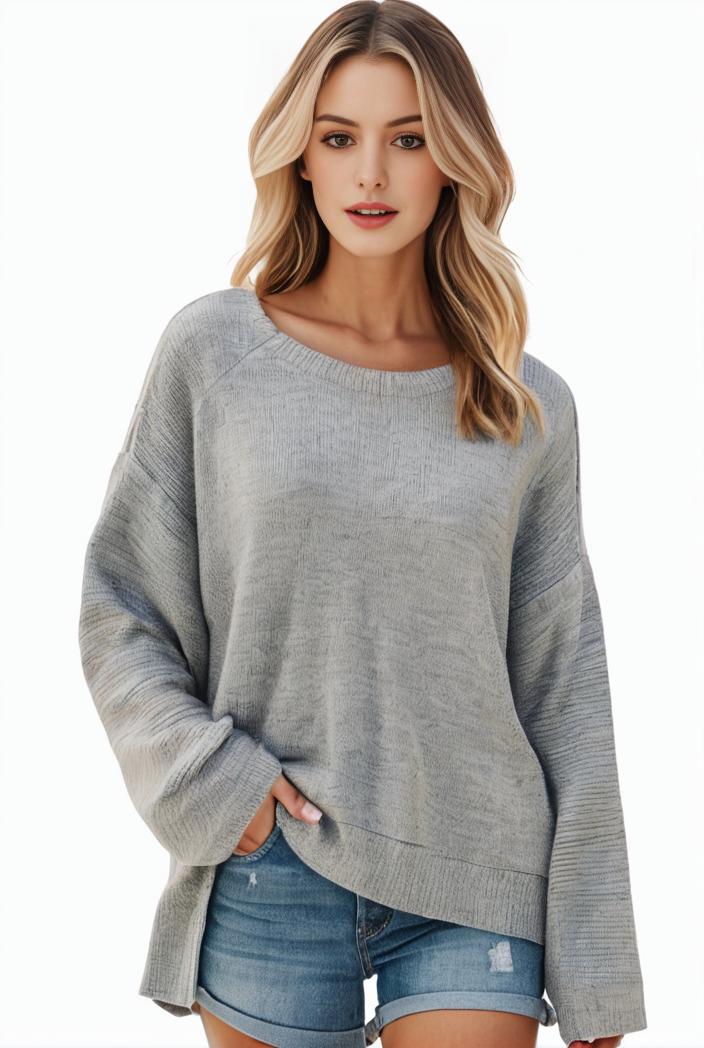 plus size casual sweater women s plus solid long sleeve round neck slight stretch loose sweater 136543
