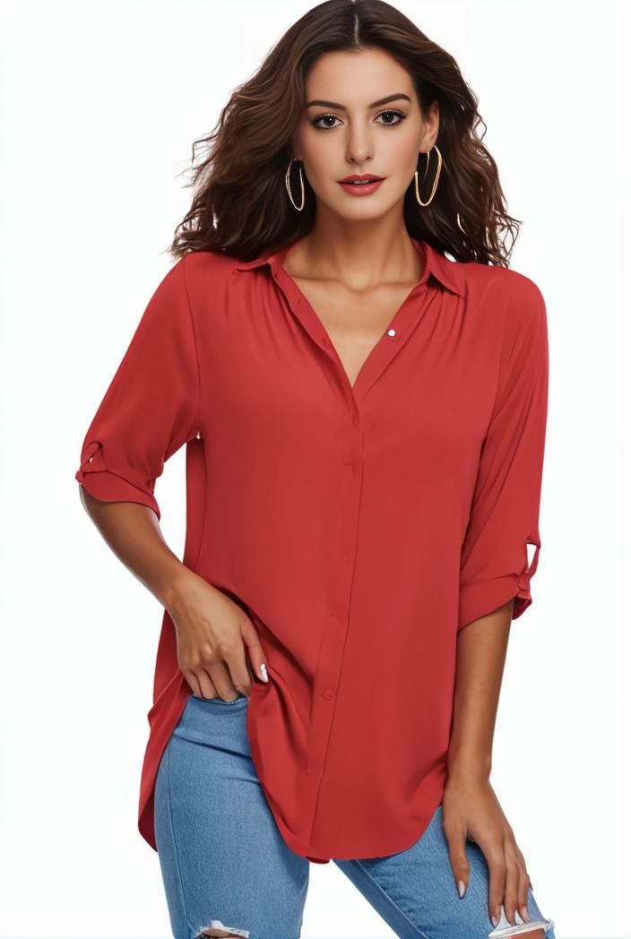 plus size formal shirt women s plus plain long sleeve turn down collar button up workwear shirt 137124