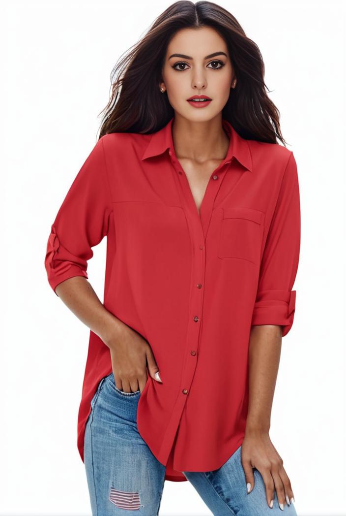 plus size formal shirt women s plus plain long sleeve turn down collar button up workwear shirt 137127