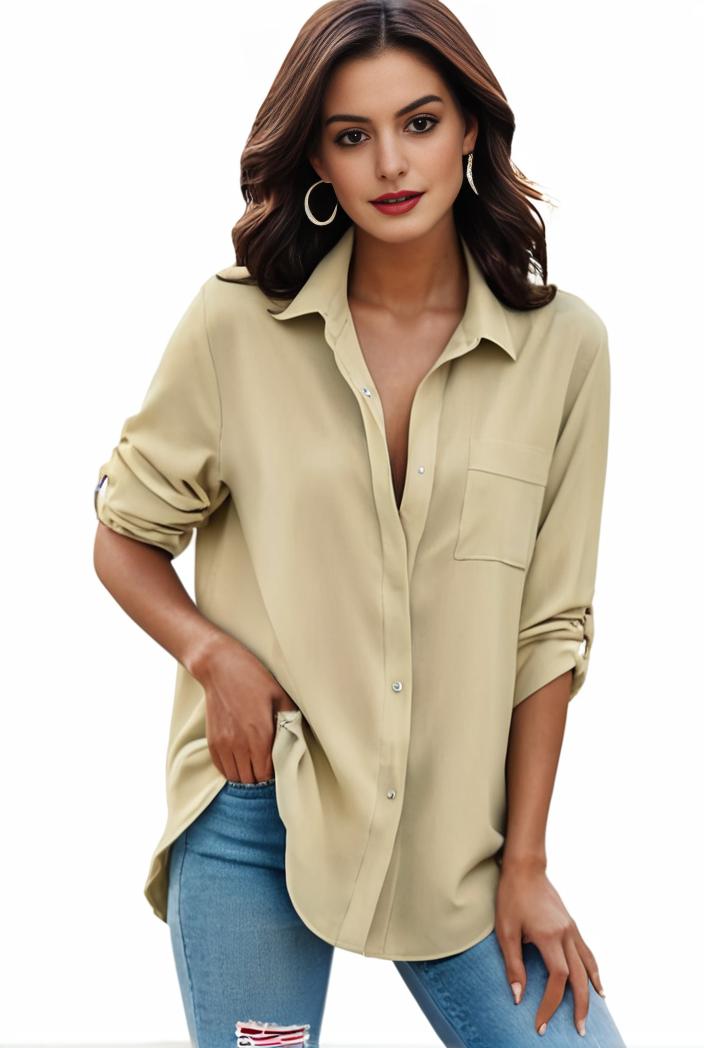 plus size formal shirt women s plus plain long sleeve turn down collar button up workwear shirt 137141