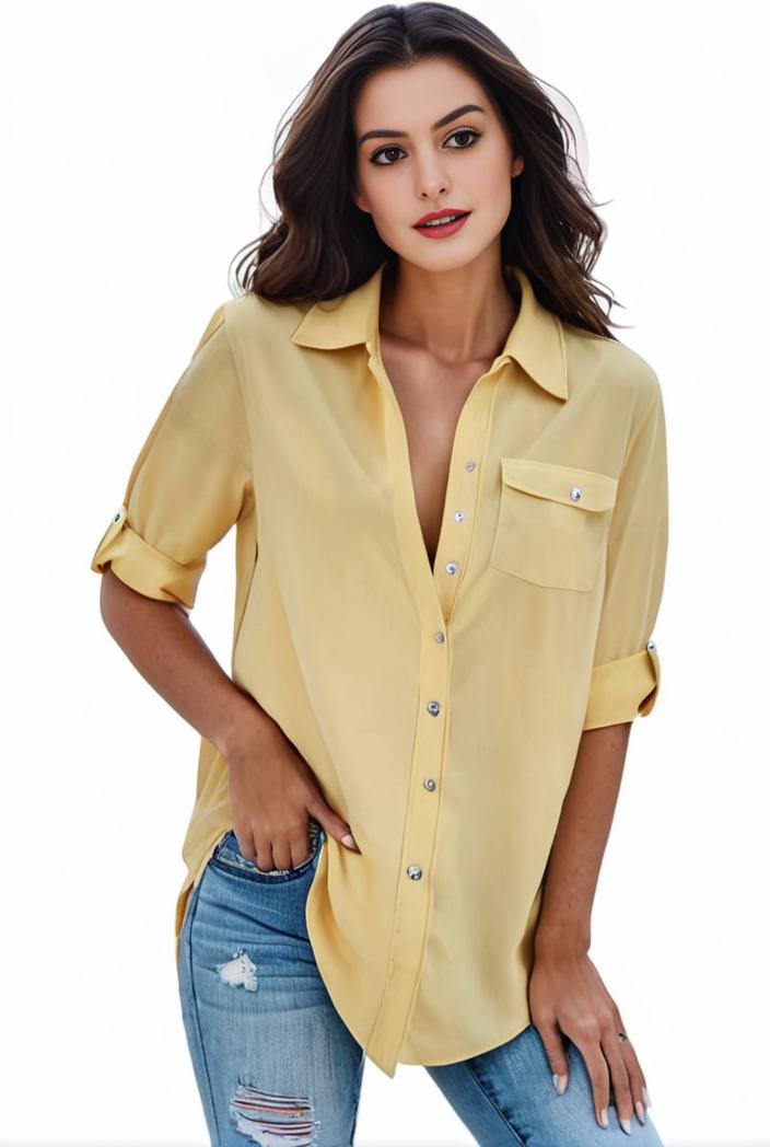 plus size formal shirt women s plus plain long sleeve turn down collar button up workwear shirt 137146